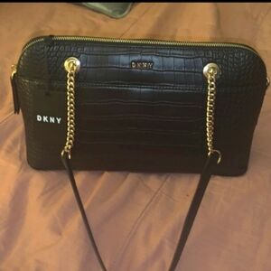 DKNY black croc embossed shoulder bag